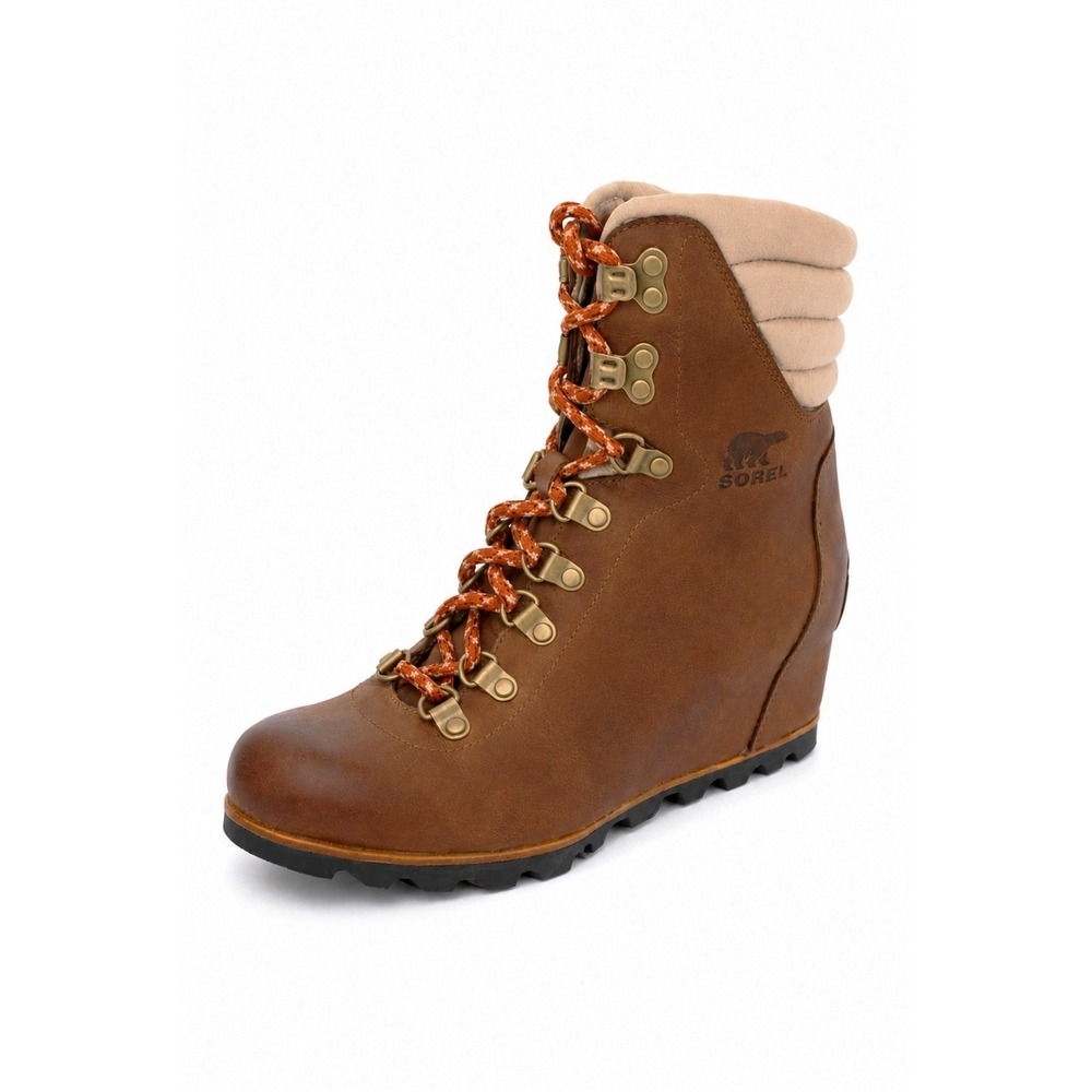 Sorel Conquest Wedge Boots Women 8 Brown Leather Distressed Lace Up Lug Sole